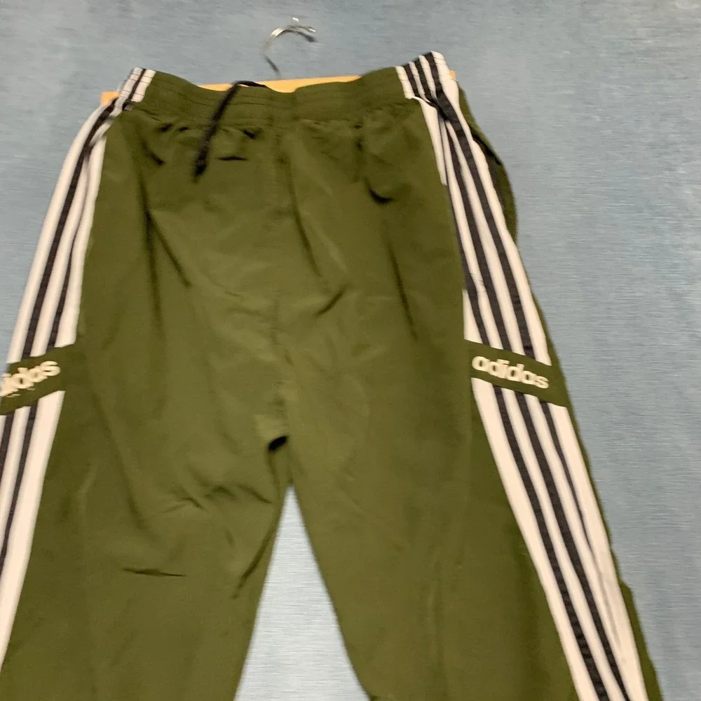 Adidas Track Pants Mens XL Green 3 Stripes Performance Gym Drawstring Waist